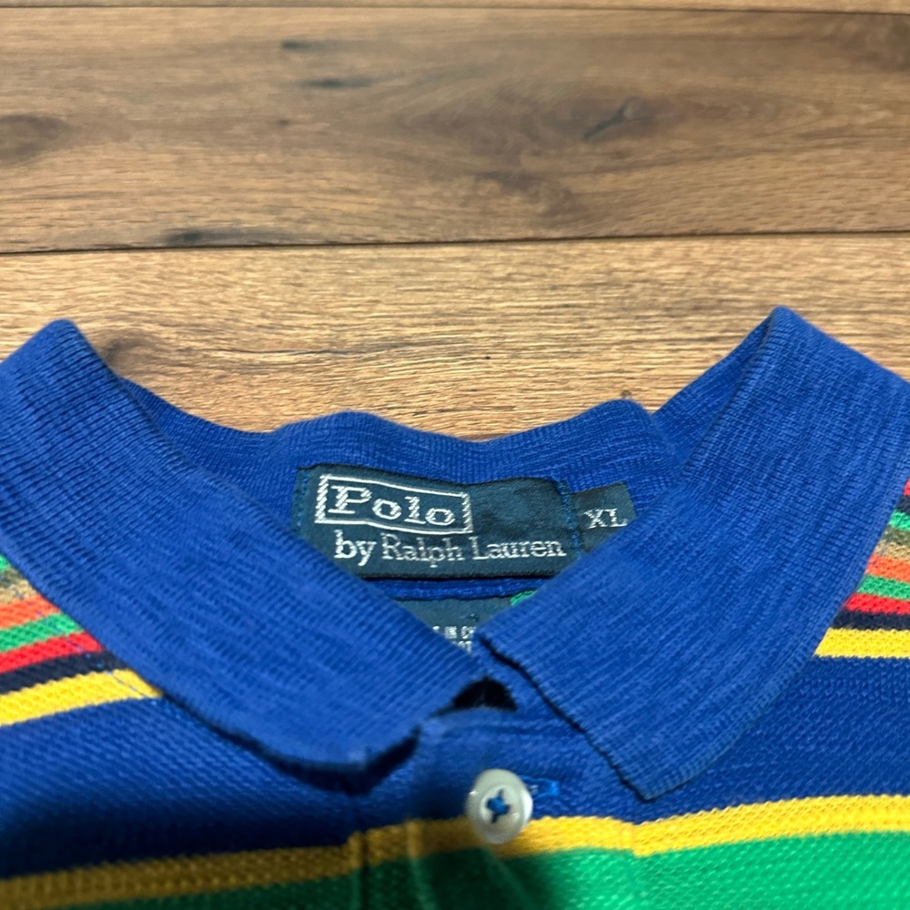 Vintage Polo Ralph Lauren Multi Color Striped Polo Shirt Mens XL - Picture 4 of 6